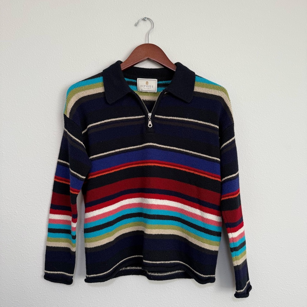 Vintage Express Striped Multicolor Quarter-Zip Sweater
